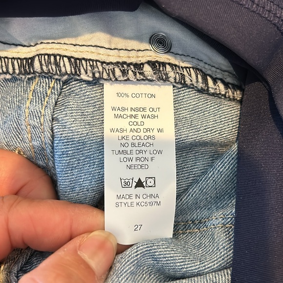 Pinkblush Dark Wash Distressed Fringe Hem Maternity Full Panel Jean Shorts - Picture 9 of 10